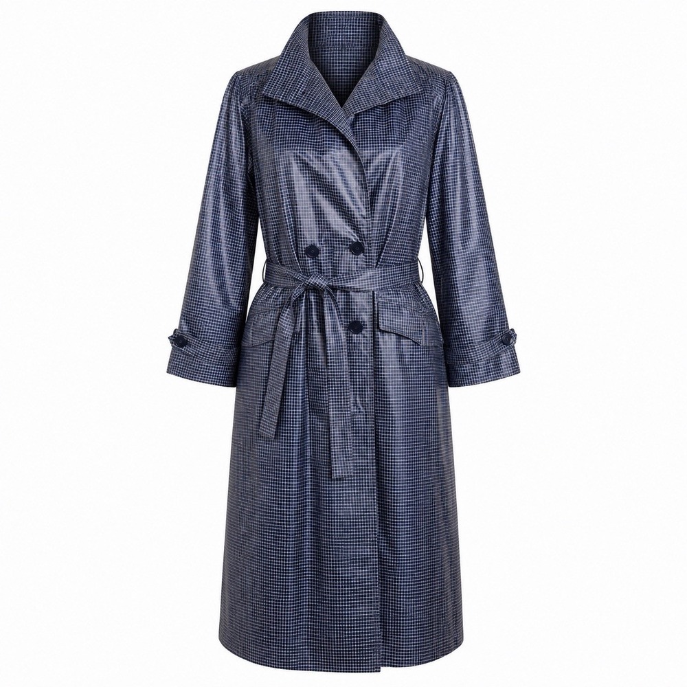 VTG MHI Misty Harbor Women Navy 10 Trench Raincoat Long Plaid Union USA Chic